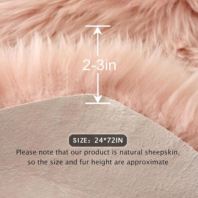 Premium Genuine Sheepskin Area Ruge - Real Wool Fur Shaggy Carpet | Fluffy Soft Natural Lambskin Rug Seat Chair Covers for Couch Sofa Bedroom Living Room(Pink,2×6 Feet Sheepskin)