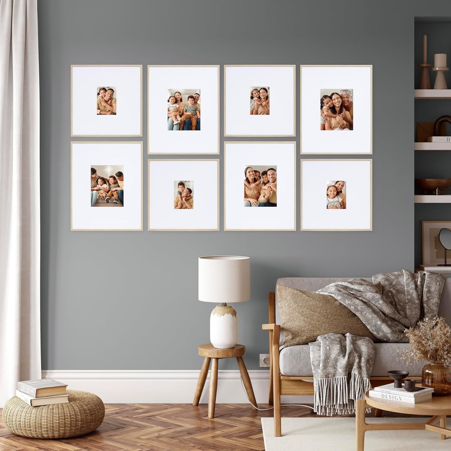 Camden Reed Arcadia 8 Piece Oversized Gallery Wall Frame, 16x20 and 16x16 Inch Matted Frames for Featuring 8x10 and 5x7 Inch Photographs or Art Prints, Natural Finish