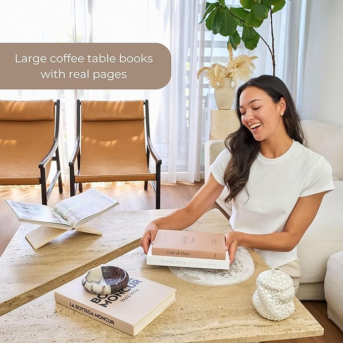 Moncur Home Faux Books for Decoration Coffee Table Books set of 3 Decorative Books Neutral Room Decor Aesthetic Shelf Decor Beige White Earth Tones Real Blank Pages Removable Covers Home Décor Accents