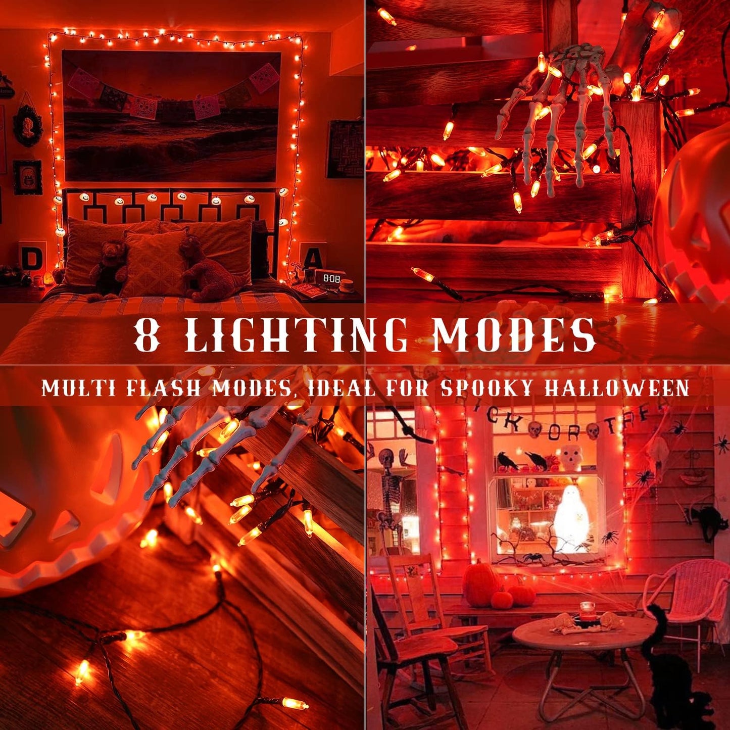 BrizLabs Orange Halloween Lights, 33ft 100 LED Battery Halloween Lights, 8 Modes Orange String Light with Timer, Indoor Outdoor Battery Light String for Party Xmas Thanksgiving Bedroom Patio Decor