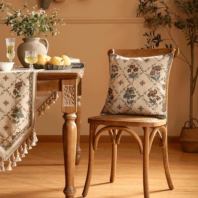 patdrea French Vintage Linen Throw Pillow Cover,18"x18",Set of 2-Audrey A | Decorative Pillow Case with Zipper,Brown Floral Pattern,Pillow Cover for Couch Living Room Bedroom Sofa
