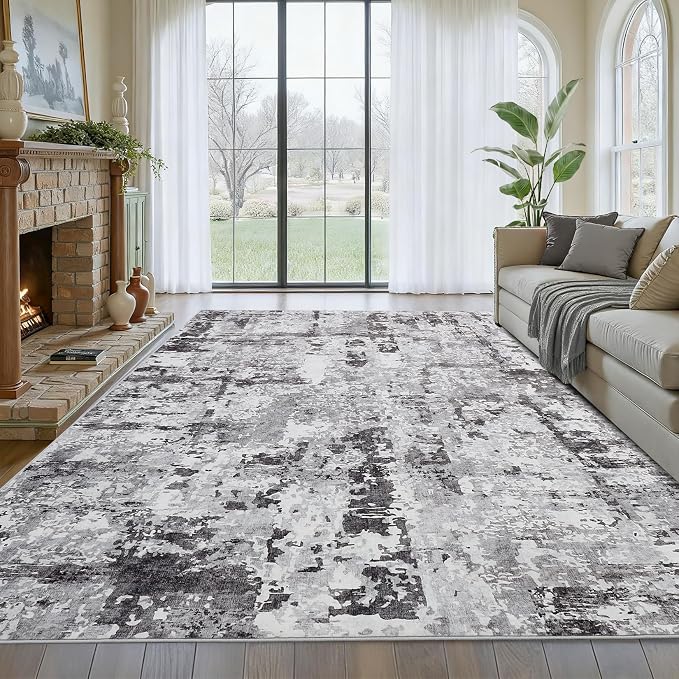 GarveeHome 5x7 Abstract Area Rug for Living Room Bedroom, Modern Washable Rugs Soft Low Pile Non Slip Accent Floor Mat Dark Grey Throw Rug Indoor Carpet Dining Room Playroom
