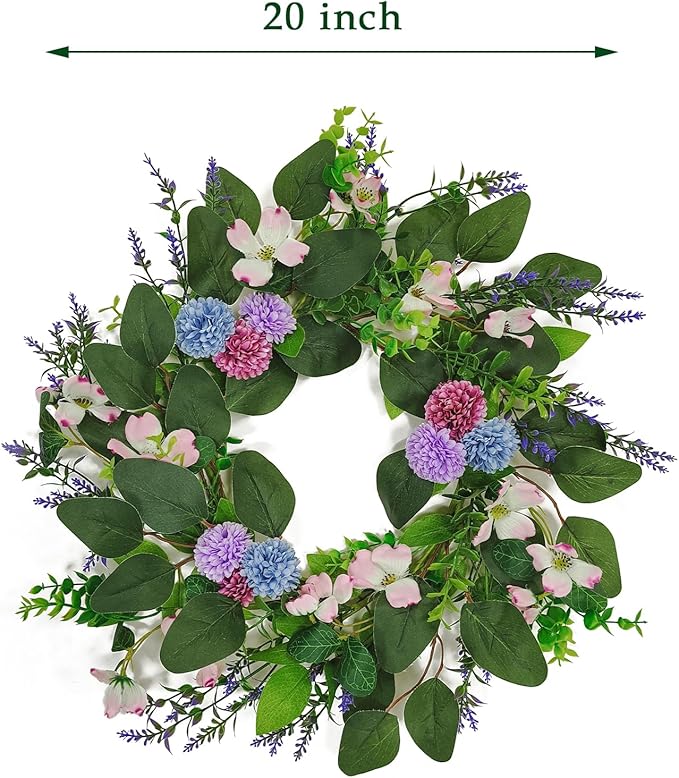 20 Inch Wreaths for Front Door, Spring Summer Flower Wreath - Purple Hydrangea Artificial Flowers for Easter, Home Decor, Farmhouse Wall, Porch, Front Door Decorations