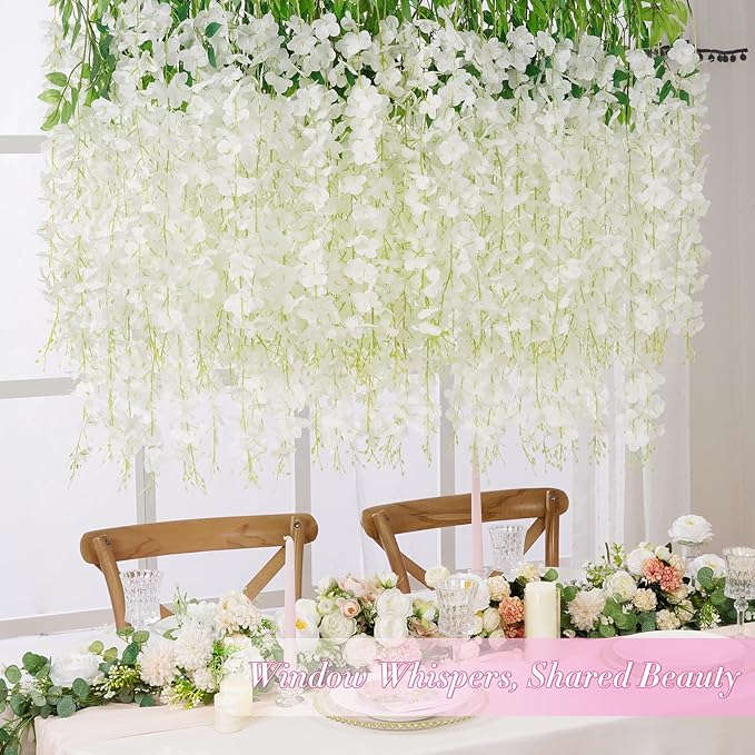 60 Pack White Wisteria Hanging Flowers, Fake Hanging Flowers for Decoration, Artificial Hanging Flowers, Vines for Bedroom, Flower Garland for Home, Party, Garden, Wall, Wedding Decoration(3.6 Ft/Pcs)