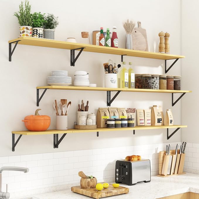 Acovy Deep Floating Shelves for Wall,36Wx8D Wall Mounted Shelves Set of 2,Wall Storage Floating Shelf with Sturdy Metal Brackets for Living Room,Bathroom,Kitchen,Office,Oak