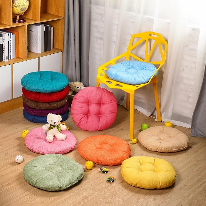 Fumete 12 Pcs 16 Inch Floor Cushions Pillow for Kids Bulk Classroom Round Flexible Seating Floor Cushions for Students Home Daycare School Reading Corner Yoga Meditation Picnic (Elegant)