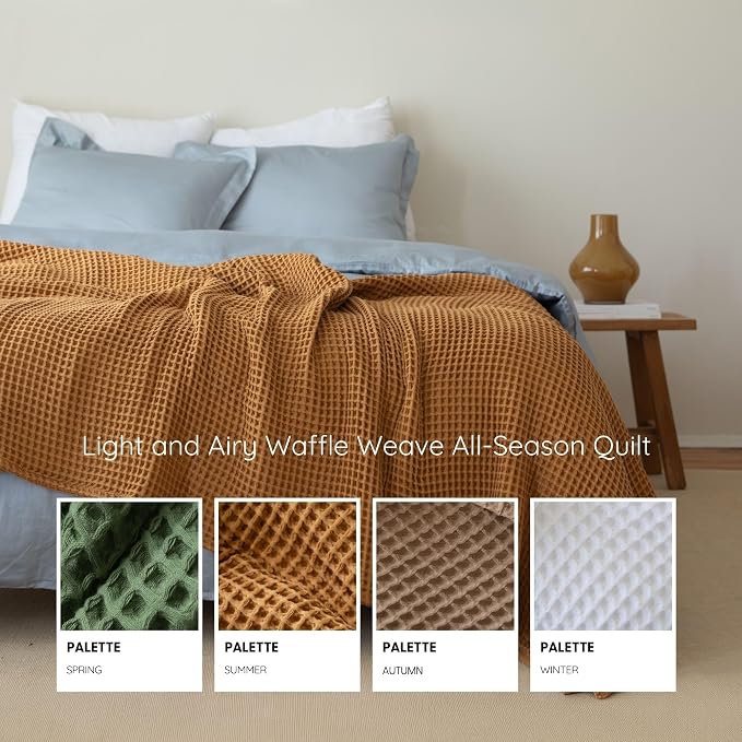 100% Turkish Cotton Throw Blanket King Size Caramel - Premium Quality, Light and Airy Waffle Weave All-Season Quilt - Lux Decorative Bedspread (Caramel, King Size 95" x 110" Inch)