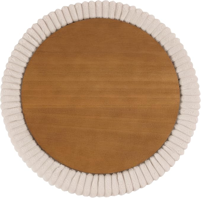 Furniture of America Lennox Modern Chenille 25-inch Round Storage Ottoman with Reversible Flip Top, Upholstered Footstool for Living Room, Bedroom, Entryway, Beige Pink