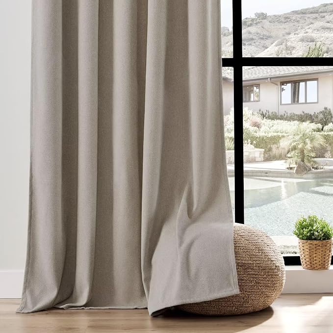 Joydeco Faux Linen Curtains 84 Inch Length 2 Panels Set, Light Filtering Curtains for Bedroom, 52 Inches Wide Living Room Drapes with Rod Pockets(52x84 inch, Linen)
