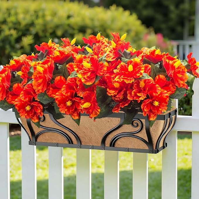 Grunyia Artificial Hibiscus Flowers 5 Bundles, UV Resistant Fake Tropical Flowers Realistic Silk Blooms for Outdoor Planter Garden Patio Porch Window Box Home Decor (Orange)