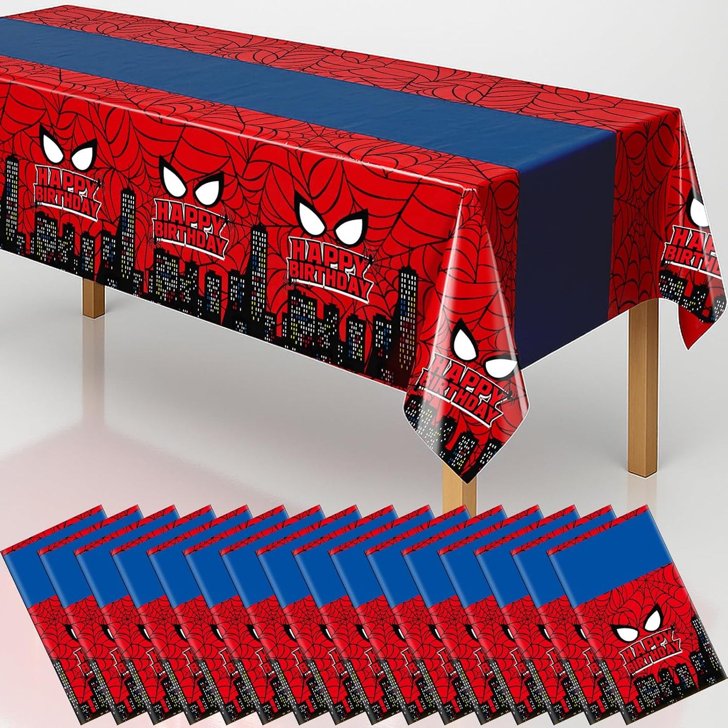 16Pcs 2in1 Spider Birthday Decorations Tablecloths, 54" x 108" Super Hero Spider Table Cloth Disposable Rectangle Plastic Table Cover for Boys Birthday Party Supplies