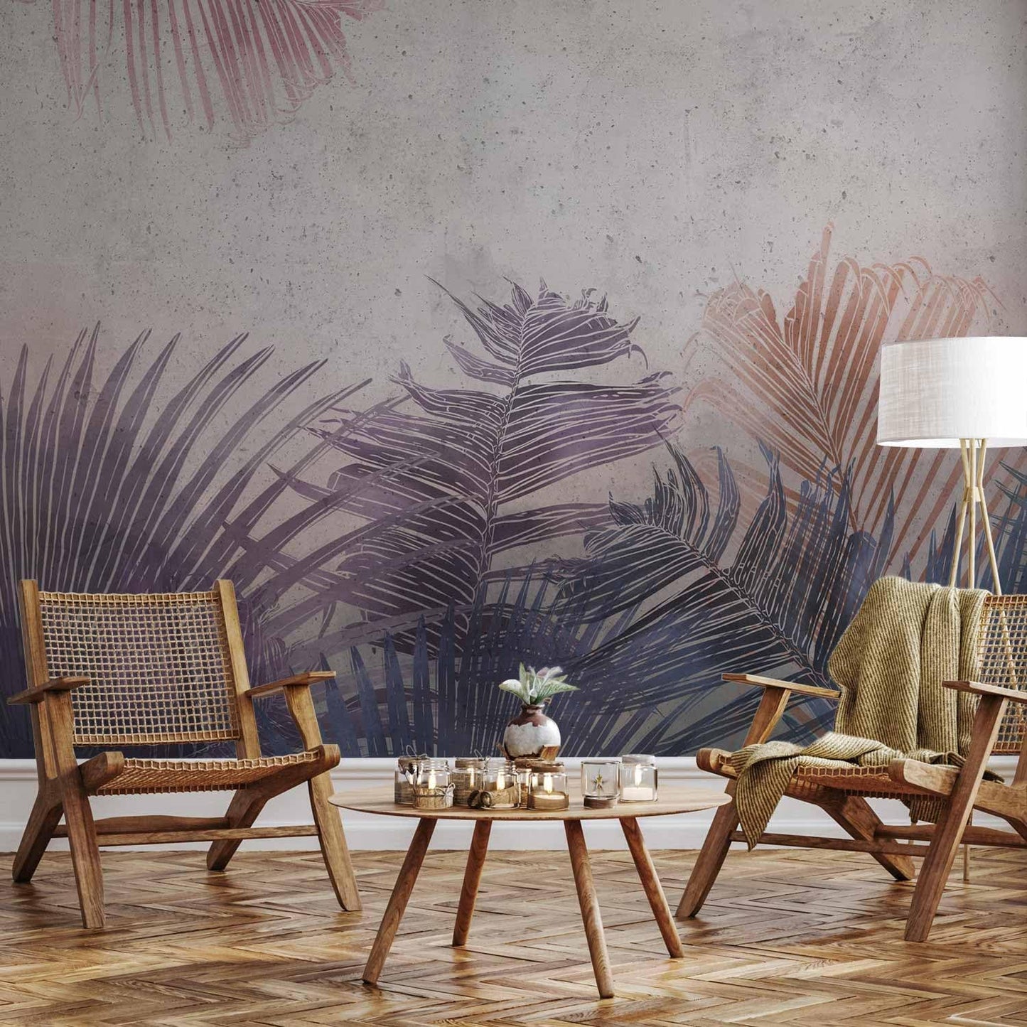 artgeist Wall Mural Jungle 77x55 in - XXL Peel and Stick Self-Adhesive Wallpaper Removable Large Sticker Foil Wall Decor Print Picture Image Design Leaves Botanical Nature Purple Grey b-A-0827-a-a