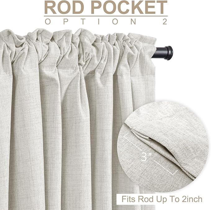 100% Blackout Shield Linen Blackout Curtains for Bedroom 96 Inches Long, Back Tab/Rod Pocket Living Room Drapes, Thermal Insulated Blackout Curtains 2 Panels Set, 50" W x 96" L, Beige