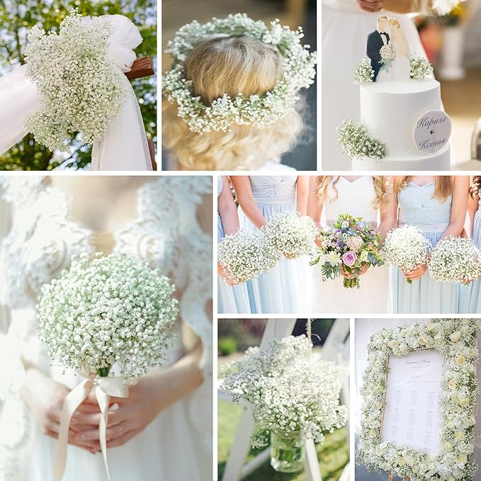 Yastouay Babys Breath Artificial Flowers, 90 Pcs White Baby Breath Flowers Artificial Bulk, Real Touch Fake Babys Breath Gypsophila for Wedding Party Bouquet Floral Arrangement Home Decor