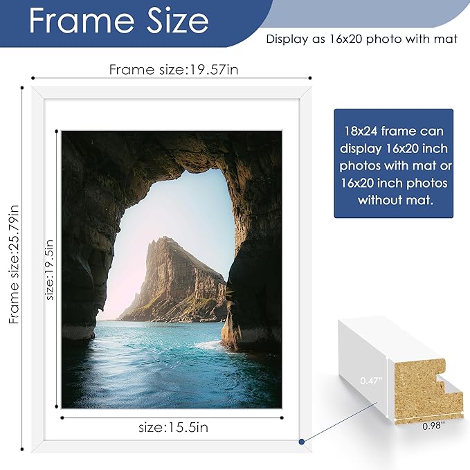 PEALSN 18x24 Poster Frame Set of 6, Display Pictures 16 x 20 with Mat or 18 x 24 without Mat for Wall Mounting Display, poster frames 18 x 24 for Wall Decor, White