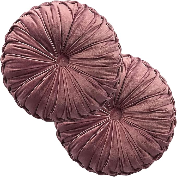 Teieas 2 Pcs Round Throw Pillows Decorative Pumpkin Velvet Boho Pleated Bed Pillows Back Support for Couch Chair Dorm Car 14.96'' (Blush)