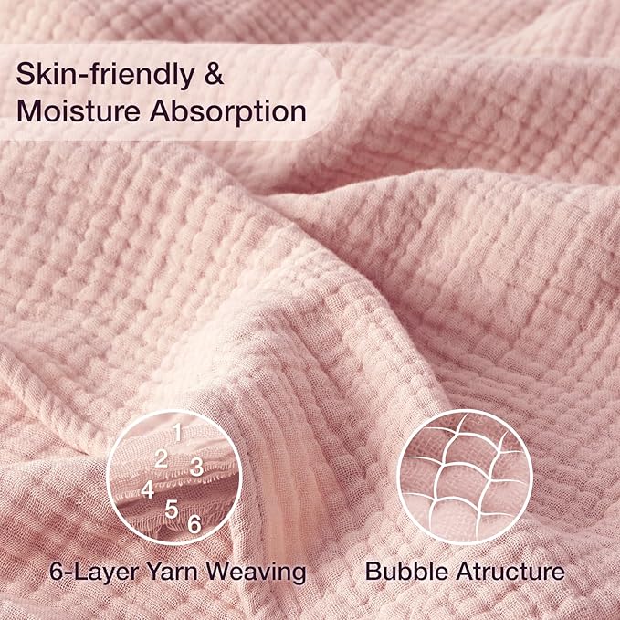100% Cotton Muslin Blanket Twin 60" x 80", Breathable and Lightweight Cotton Twin Blankets for Couch, Soft Cooling Summer Gauze Blanket for Adults All Season, Dusty Pink