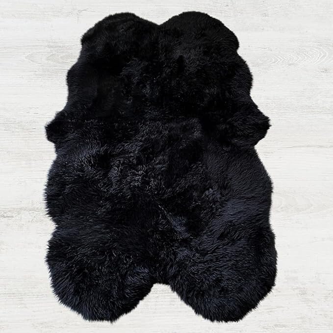 Woolous Sheepskin Rug 4x6 – Genuine New Zealand Large Quad Real Natural Lambskin Area Rug Carpet for Bedroom, Living Room, and Nursery Décor（Black,Quad pelt 4x6） | Genuine 4 pelt lambskin rug, real natural Quad Sheepskin fur carpet for bedroom, living ...