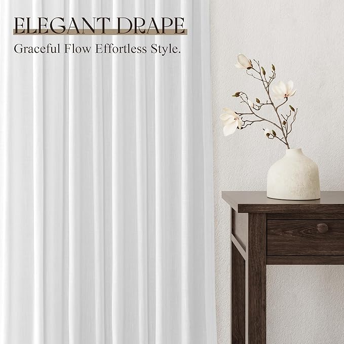 Jowels White Linen Curtains 78 Inch Long 2 Panels for Living Room | Light Filtering Semi Sheer Curtain, Back Tab Pocket Pleated Look, Boho Farmhouse Textured Privacy Drapes for Bedroom Window