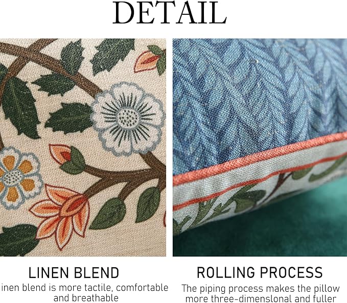 ISAENNE Vintage Linen Rectangle Throw Pillow Cover,Set of 2,20"x12"-Naples C