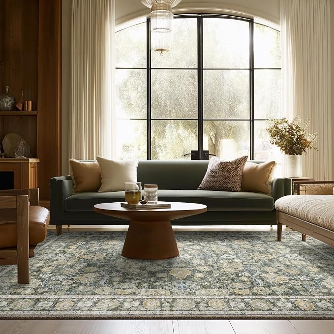 Washable Rugs for Living Room: 6x9 Area Rugs for Bedroom Ultra Soft Non-Slip Stain Resistant Vintage Boho Large Carpet for High-Traffic Dining Room - Farmhouse Decor