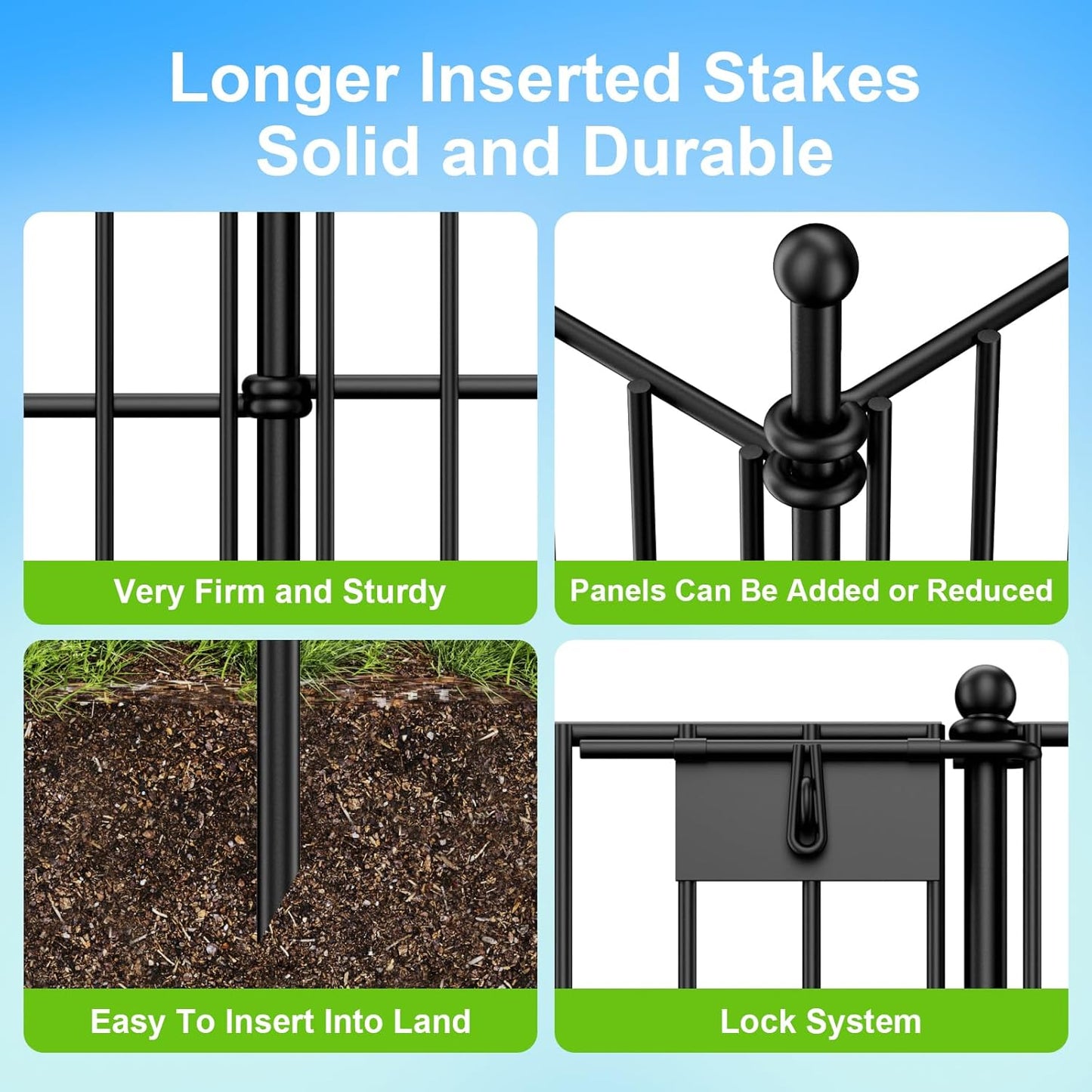 Land Guard 20 Panels No Dig Decorative Garden Fence with Gate for Yard, 30 in(H) x 50 ft(L) Removable Dog Fence Outdoor for Yard, Rustproof Metal Animal Barrier Ground Stakes
