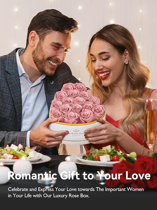 Eterfield 16 Forever Flowers in Heart Shape Box, Preserved Roses That Last a Year Preserved Flowers Birthday Gifts for Her Mom Women Wife Anniversary Valentine's Day Mother's Day, Dusty Pink