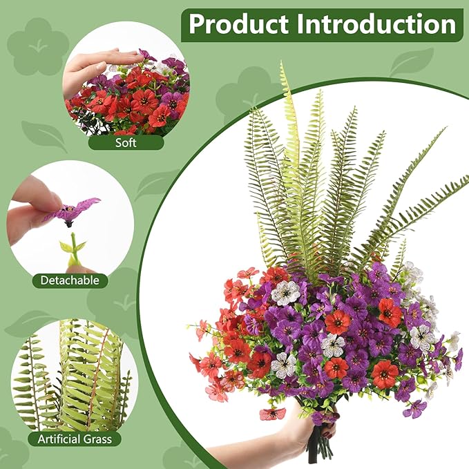 INQCMY Artificial Flowers for Outdoor 12 Pcs Faux Silk Daisy and 1 Pcs Fake Long Leaved Grass UV Resistant Tall Ferns for Home Doorway Courtyard Garden Backyard Decorative