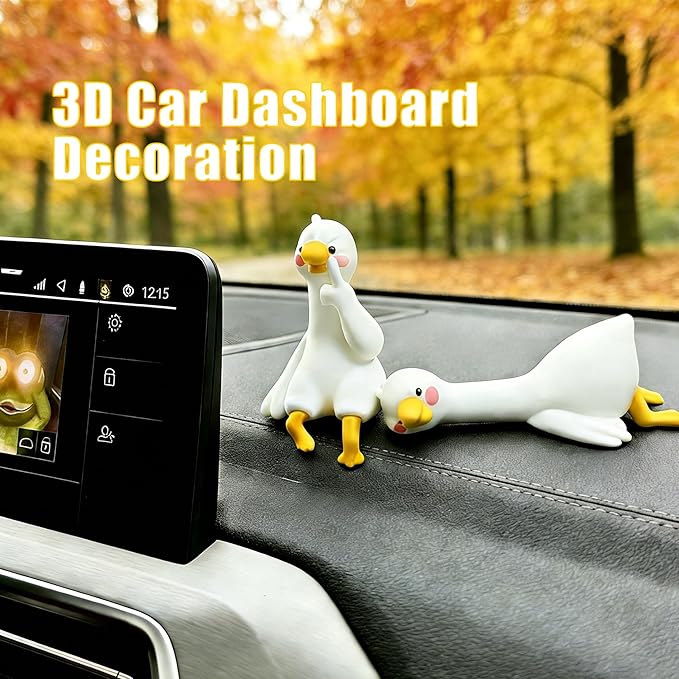 Funny Resin Desk Goose Decor 4 PCS, Mini Cute Goose Figurines for Computer Monitor, Car Dashboard and Rearview Mirror, Office Desk, Photo Frame Decorations Accessories & Housewarming Gifts