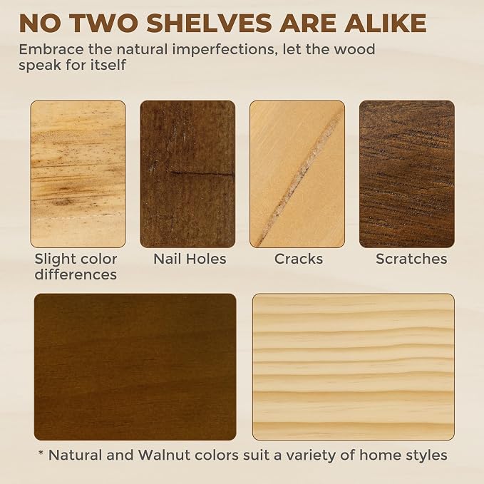 RICHFOCUS Live Edge Wood Floating Shelves for Wall 24" Natural Solid Wood Wall Mounted Shelf|8 Inch Deep Wooden Floating Shelves with Invisible Bracket for Bathroom Kitchen Room|2Pcs, Walnut