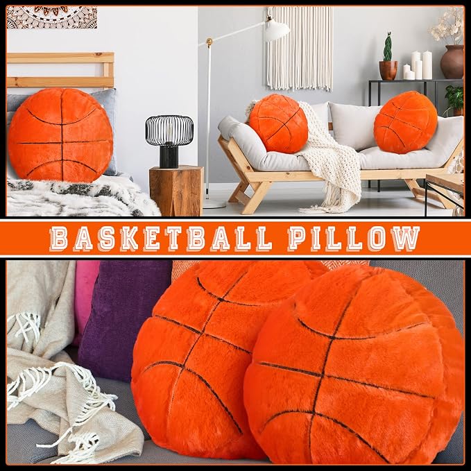 Gerrii 4 Pcs Sports Throw Pillows Basketball Softball Football Soccer Volleyball Tennis Pillow Fluffy Stuffed Plush Cushion Gift for Senior Night Home Bedroom Decor Birthday Present(Basketball)