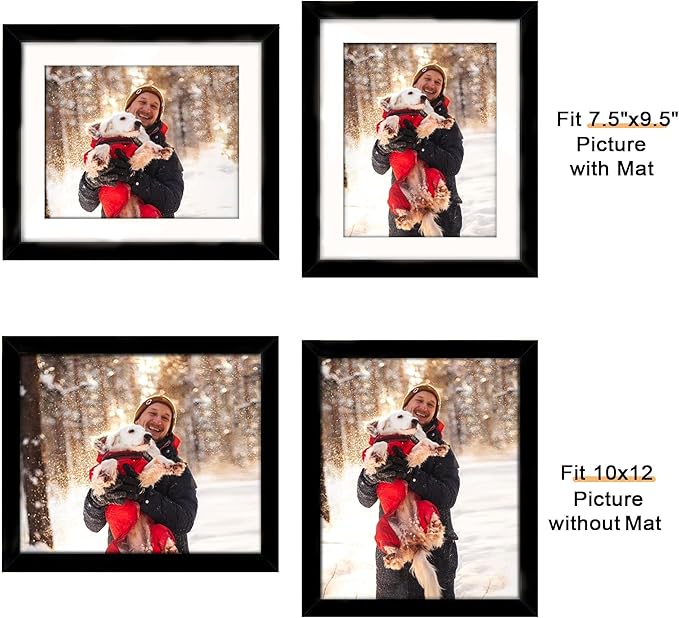 Picrit 10x12 Picture Frame Set of 12, Display 8x10 with Mat or 10x12 without Mat, Photo Frames for Wall Mounting or Table Top Display, Black