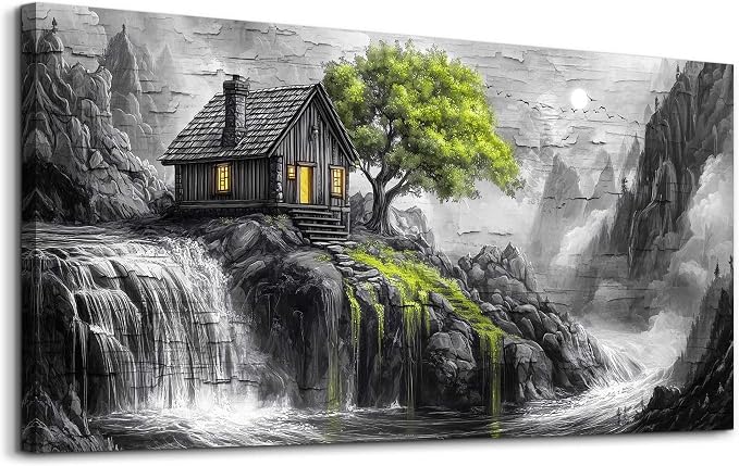 ERQINHUA Large Canvas Wall Art For Living Room Large Wall Decor For Bedroom Office Black And White Wall Painting Decor Green Tree Landscape Picture Artwork Modern Home Decor Ready To Hang 30"X60"
