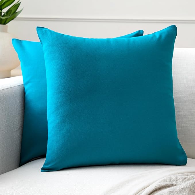 Encasa XO Throw Pillow Covers 16x16 in Set of 2 Azul Blue | No Inserts | Cotton Pillow Covers for Living Room, Bed, Sofa, Couch | Decorative Cushion Covers with Improved Zipper