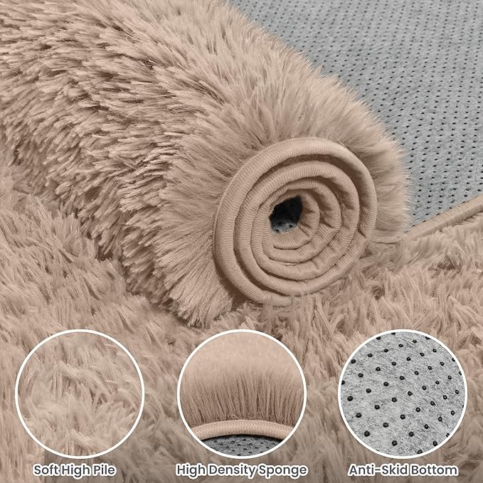 8x10 Area Rug for Living Room, Ultra Soft Fluffy Shag Rugs for Bedroom, Non-Slip Large Fuzzy Plush Rug Indoor Floor Carpet for Nursery Kids Office Dorm Modern Decor, Camel