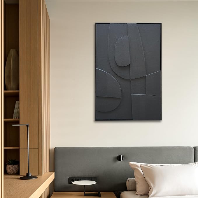NANKAI Art Hand-Painted Three-Dimensional Black Texture Art Modern Minimalist Decorative Oil Painting for Home, Office, Corridor and Wall Decoration 36x24 Inches (with Solid Wood Exterior Frame)