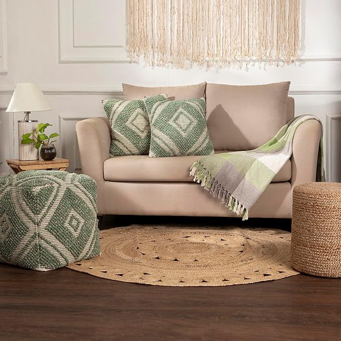 REDEARTH · Boho Textured Throw Pillow Cushion Covers - Woven Tufted Decorative Farmhouse Cases Fall Set for Couch - Sofa - Bed - Dining - Patio - 100% Cotton (18"x18" - Solitaire Lozenge) Pack of 2