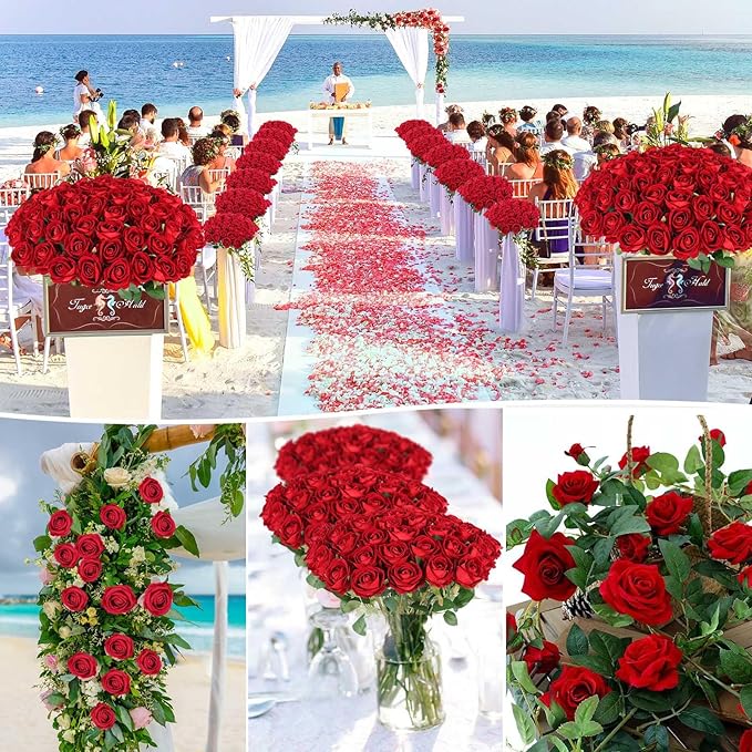 Rowfad 60 Pcs Artificial Roses Bulk Velvet Silk Red Rose Burgundy Roses for Wedding Centerpieces Bridal Bouquet Mohter's Day Valentine's Day Christmas Home Decor (60, Burgundy)