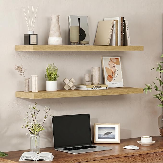 Heimlove Floating Shelves for Wall Set of 2,9.3" Deep Wall Shelves,39.4" W x 9.3" D x 1.5" H,Oak