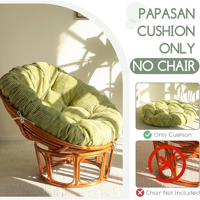 HIGOGOGO Papasan Chair Cushion with Corduroy Cover (Without Chair), 48 x 48 Inch Supportive Cushion, Overstuffed Chair Cushion,Green