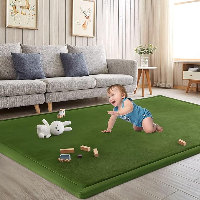 Baby Play Mat for Floor Nursery Muscle Mat Area Rug Playroom Rug 79"x118" Elastic Foam 1.3" Thick Crawling Mat for Babies,Toddlers(Moss Green)