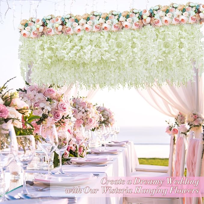 60 Pack White Wisteria Hanging Flowers, Fake Hanging Flowers for Decoration, Artificial Hanging Flowers, Vines for Bedroom, Flower Garland for Home, Party, Garden, Wall, Wedding Decoration(3.6 Ft/Pcs)