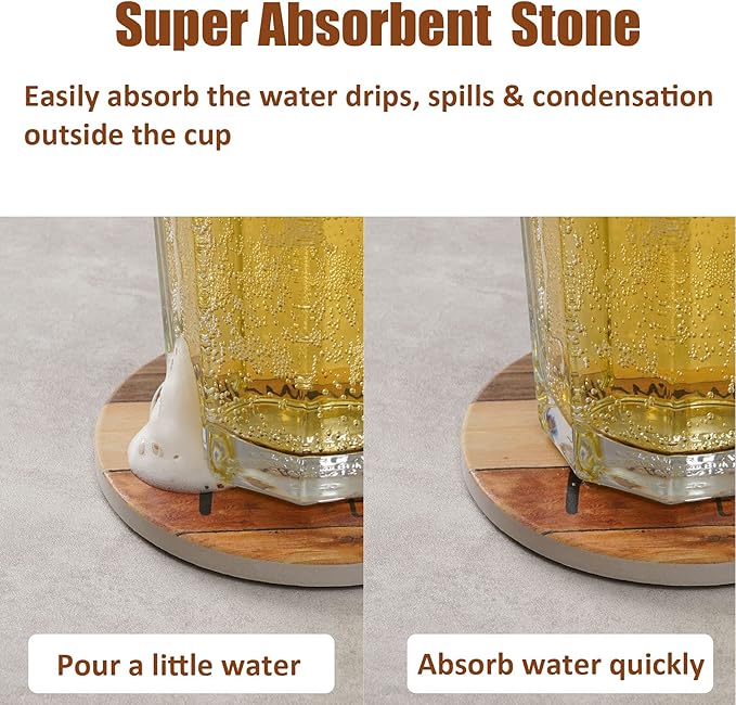 Adorever Coasters for Drinks Absorbent with Holder, 6 Pcs Ceramic Rustic Farmhouse Drink Coasters for Coffee Table Tabletop Protection, Housewarming Gift New Home Decor