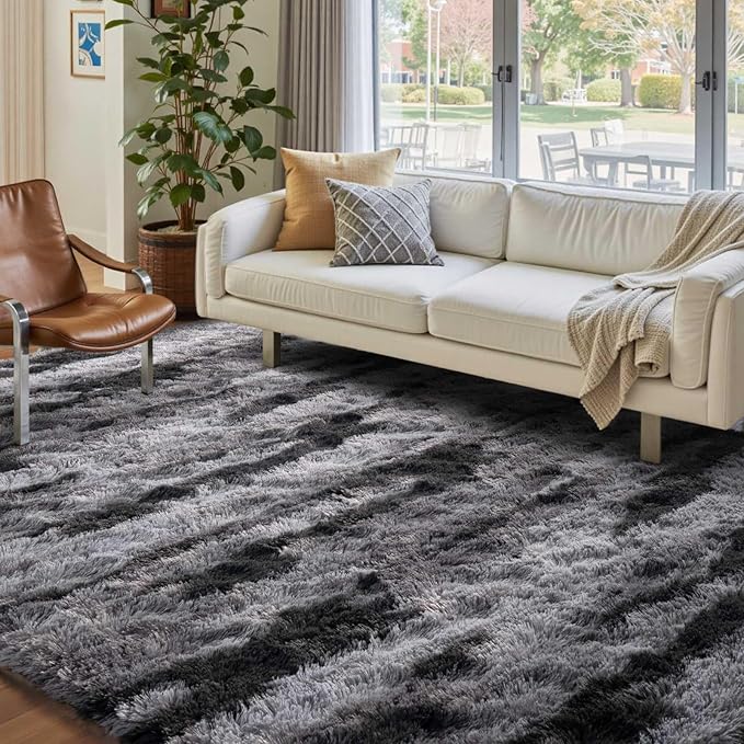 FinRèc Black Rugs for Bedroom Living Room, 4x6 Feet Fluffy Shaggy Area Rug, Non-Slip Soft Shag Rug for Nursery Kids Room Dorm Room Home Decor, Indoor Plush Floor Carpet