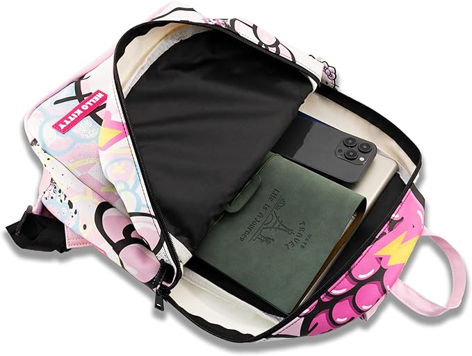 Fast Forward Sanrio Hello Kitty Backpack for Teens | 16" Saffiano Leather School Bookbag with Rubber Luggage Tag | Hello Kitty Backpack Purse for Girls, Boys, Unisex | Officially Licensed