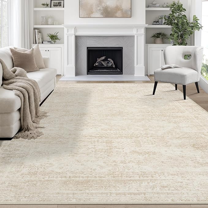 8x10 Area Rugs for Living Room Rug Washable: Abstract Large Rug for Dining Room Bedroom Carpet Non Slip 8 by 10 Indoor Modern Nursery Home Office Beige