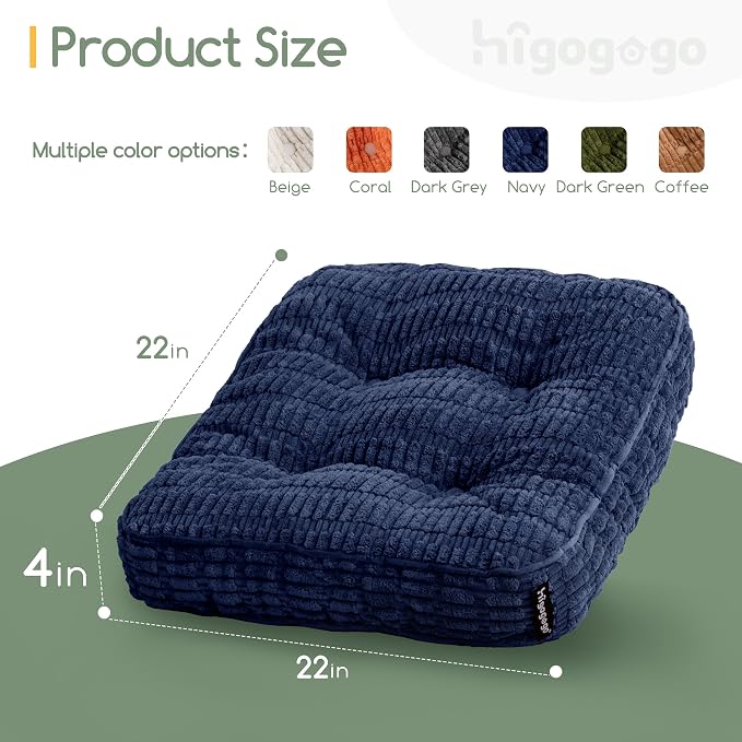 HIGOGOGO Floor Pillow Cushion for Adults, Meditation Cushion Pillow, Blended Corduroy Cover, Large Square Floor Sitting for Tatami Living Room or Yoga, 2Pack, Navy