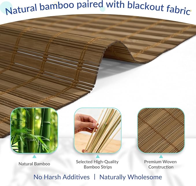 No Drill Double Bamboo Roman Shades for Windows, Day Night Cordless Roman Blinds for Indoor Windows, Thermal Insulated Window Shades for Home Blackout & Light Filtering, Camel, 24" W x64 H