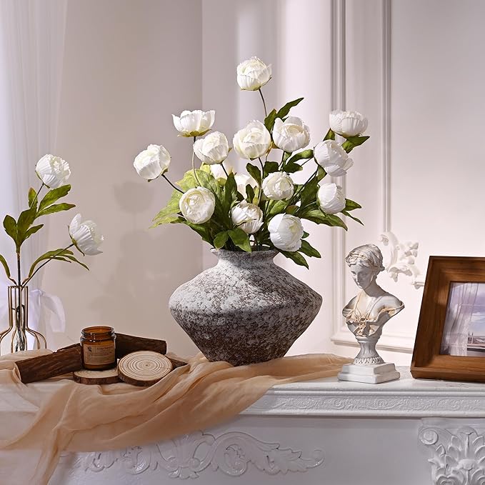 Waipfaru 6 Pcs Faux Peonies Artificial Flowers for Vase, 27" Fake Silk Peonies Flowers for Wedding, Vase Filler White Flowers for DIY Bouquets Centerpieces Bridal Shower Office Decor
