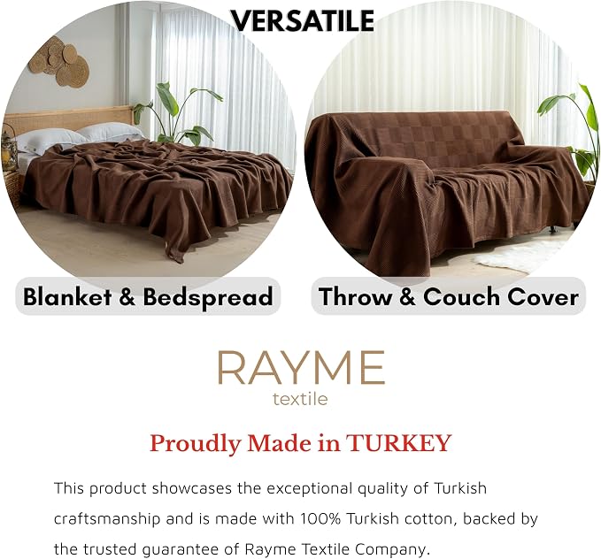 100% Turkish Cotton Blanket Twin Size Waffle Weave Blankets, Made in Turkiye, Light Airy Throw Bedspread (Dark Brown, Twin Size Blanket 70 x 90 inch)